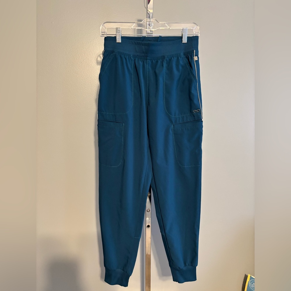 Women's Scrub Jogger Bottoms Small Aqua Blue Pockets‎ Zippers Stretch infinity